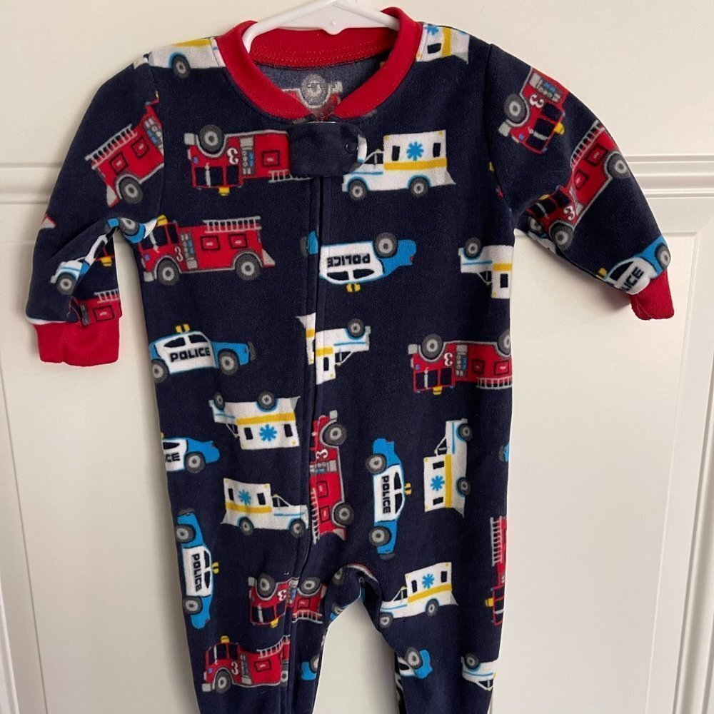 CARTER'S Baby One Piece Footed Sleeper Fleece Pajamas Emergency Vehicles 6 M
